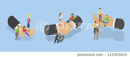 3D Isometric Flat Vector Illustration of Employees Wellbeing and Support, Loyalty to Team 123363628