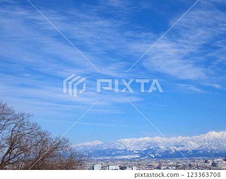 Snowy scenery seen from Mt. Kureha: Toyama city, snow-capped Mt. Tsurugi and Mt. Kamadani, Mt. Nekomata, Mt. Kekatsu, Mt. Kekatsu Snowy scenery seen from Mt. Kureha: Toyama city, snow-capped Mt. Tsurugi and Mt. Kamadani, Mt. Nekomata, Mt. Kekatsu, Mt. Kekatsu 123363708