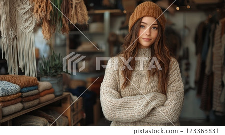 artisan is tying intricate macram knots on handmade wall hanging in bohemian workspace filled woven textiles and hanging plants showcasing creativity and craftsmanship. 123363831