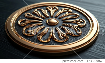3D embossed metal logo embodies luxury its intricate curling iron design and elegant swirling hair strands. 123363862