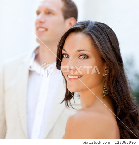 Happy beautiful woman portrait with man Happy beautiful woman portrait with man 123363980