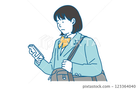 A high school girl with a troubled expression looking at her smartphone A high school girl with a troubled expression looking at her smartphone 123364040