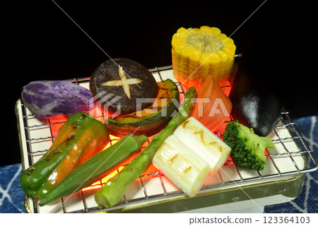 在木炭烤架上烤蔬菜 123364103