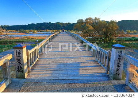 [Shizuoka Prefecture] Horai Bridge bathed in the setting sun 123364324