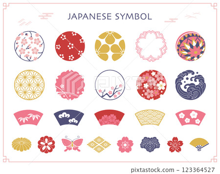 Japanese pattern symbols and icon set / Spring Japanese style design 123364527
