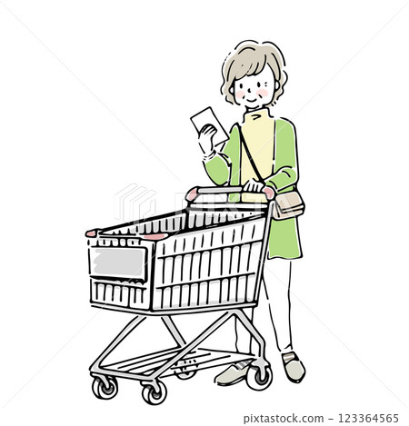 推著購物車購物的老年婦女 123364565