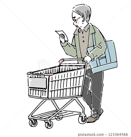 Elderly man shopping with a shopping cart 123364566