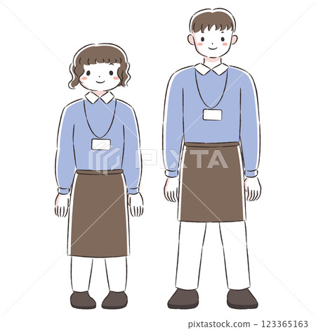 Hand-drawn illustration set of smiling men and women wearing aprons Hand-drawn illustration set of smiling men and women wearing aprons 123365163