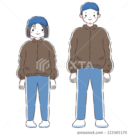 穿著套頭衫的男士和女士的插圖集 123365170