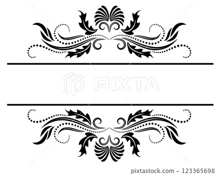 Floral ornament frame with leaves and abstract lines. Decorative element for greeting or invitation card design 123365698