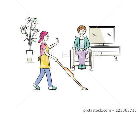 Housekeeping helper cleaning a senior woman's house | Nursing care series Housekeeping helper cleaning a senior woman's house | Nursing care series 123365713