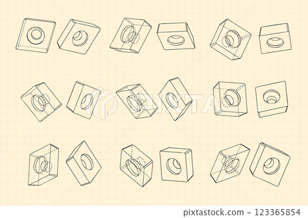 Mechanical engineering drawings on sepia background. Cutter, assembly tool with replaceable multi-faceted plate. Technical Design. Cover. Blueprint. Vector illustration. Mechanical engineering drawings on sepia background. Cutter, assembly tool with replaceable multi-faceted plate. Technical Design. Cover. Blueprint. Vector illustration. 123365854