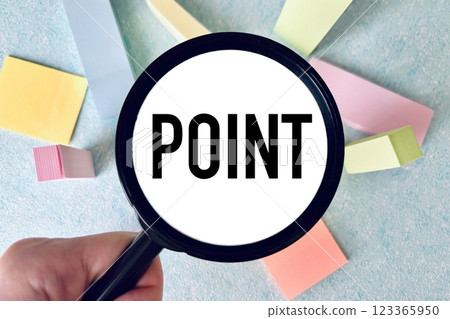 Image of the word "point" and a magnifying glass, a point of view Image of the word "point" and a magnifying glass, a point of view 123365950