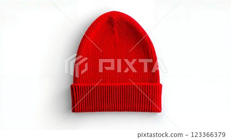 A red beanie hat on a white background 123366379
