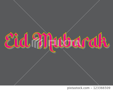 A vibrant graphic featuring the phrase "Eid Mubarak" in stylized lettering against a gray background, celebrating the festive occasion of Eid. A vibrant graphic featuring the phrase "Eid Mubarak" in stylized lettering against a gray background, celebrating the festive occasion of Eid. 123366509