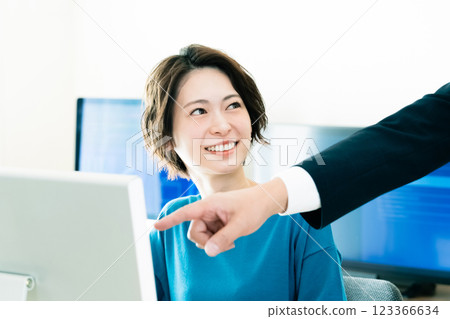 Businesswoman receiving advice from her boss Businesswoman receiving advice from her boss 123366634