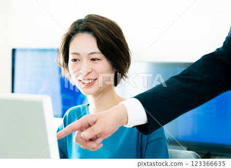 Businesswoman receiving advice from her boss Businesswoman receiving advice from her boss 123366635