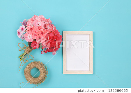 Abstract flower arrangement, still life, spring banner, phlox bouquet with place for text on bright background. Greeting card for mother's day, womens day, valentine's day, happy birthday, wedding, 123366665