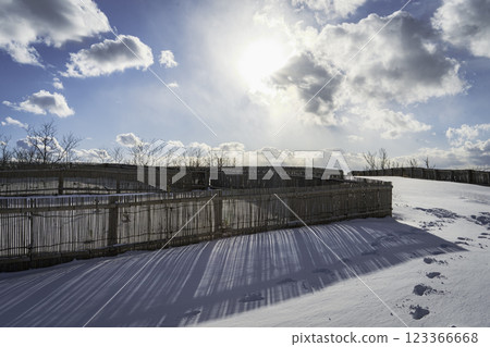 Fence of snowy Tottori Sand Dunes 123366668