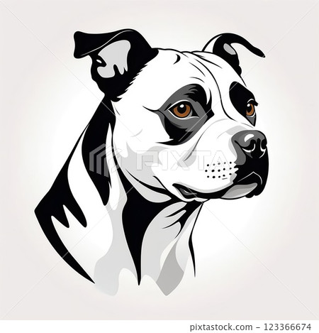 Staffordshire Bull Terrier staring intently at its prey 123366674