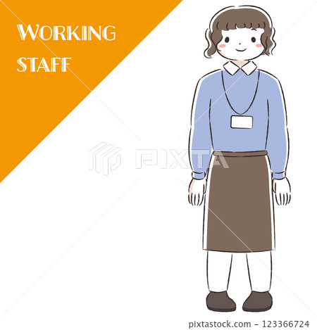 手繪插畫：一位身穿圍裙的微笑女子 123366724