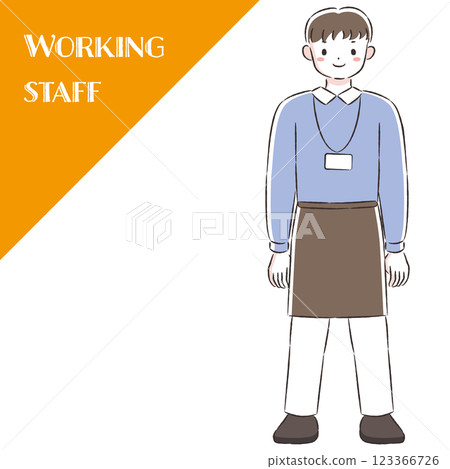 Hand-drawn illustration of a smiling man wearing an apron Hand-drawn illustration of a smiling man wearing an apron 123366726