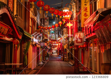 Kanagawa Prefecture: Deserted alley in Yokohama Chinatown, Ichiba-dori 123366809
