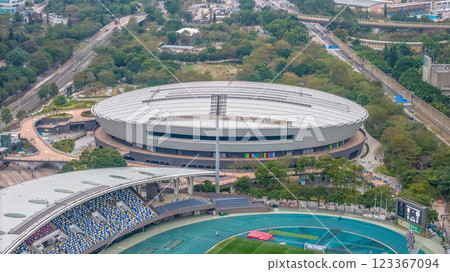 Feb 22 2025 View of a Modern Football Stadium and Surrounding, HK Feb 22 2025 View of a Modern Football Stadium and Surrounding, HK 123367094