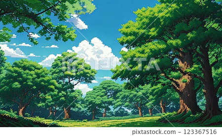 復古遊戲風格自然像素藝術背景（小森林）生成式人工智慧 123367516