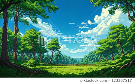 復古遊戲風格自然像素藝術背景(小森林)生成式人工智慧 復古遊戲風格自然像素藝術背景(小森林)生成式人工智慧 123367517