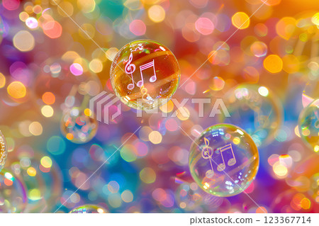 Musical notes in soap bubbles 123367714