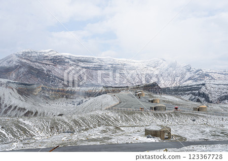 Mt. Aso in winter, emitting smoke from the first crater of Mt. Aso Nakadake 123367728