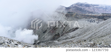 冬季的阿蘇山,阿蘇中岳第一火山口冒出煙霧 冬季的阿蘇山,阿蘇中岳第一火山口冒出煙霧 123367730