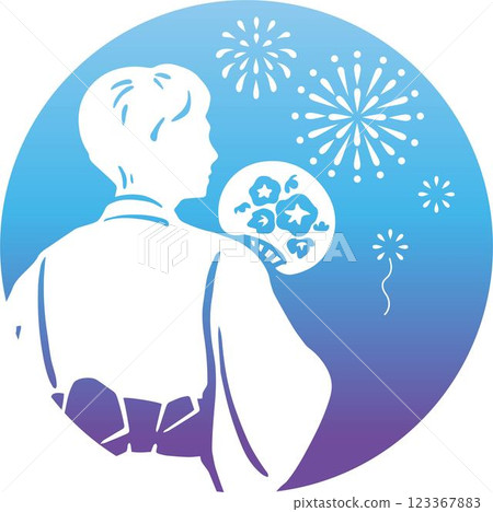 夏日祭剪影浴衣男煙火手繪和服背景圖 123367883