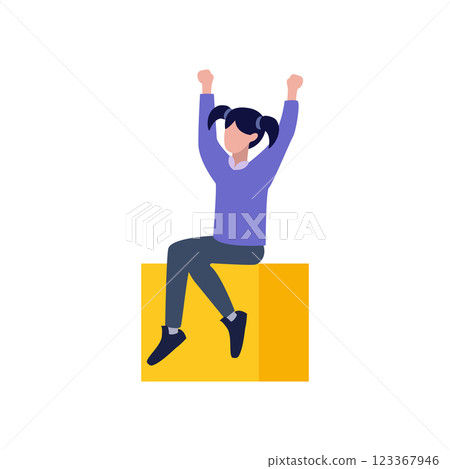 cute little girl sitting on block. 123367946