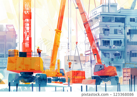 Construction site scenery (watercolor painting) 123368086