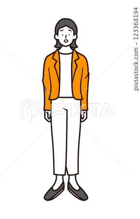 描繪站立姿勢的女商人全身的簡單插畫素材 123368194