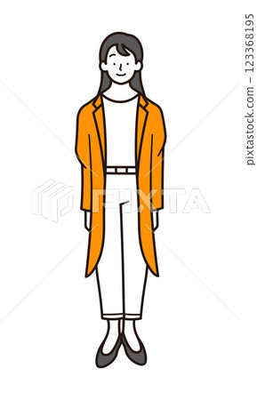 描繪站立姿勢的女商人全身的簡單插畫素材 123368195