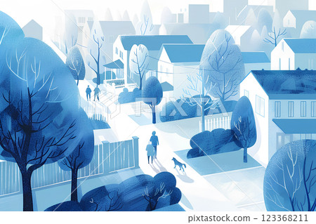 安靜的住宅區,兩旁林立著時尚的房屋-1 安靜的住宅區,兩旁林立著時尚的房屋-1 123368211