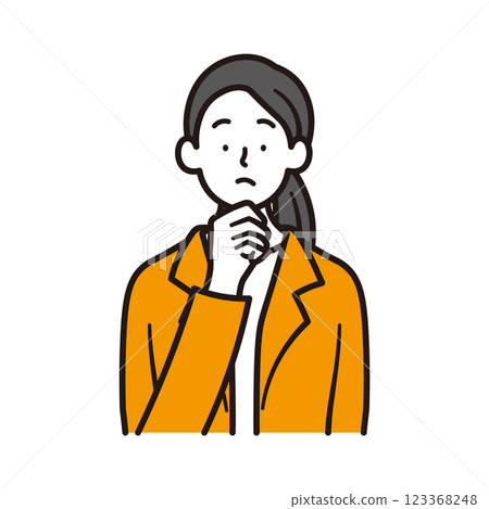 Illustration material of the upper body of a businesswoman thinking with her hands on her hands Illustration material of the upper body of a businesswoman thinking with her hands on her hands 123368248