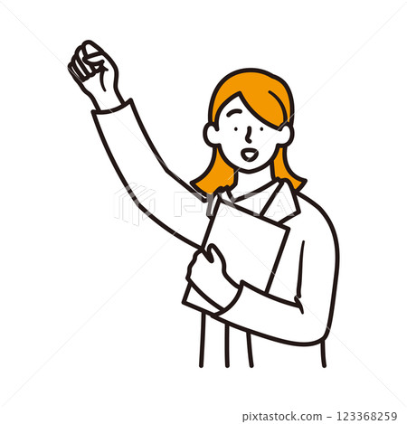 一位微笑的女性商務人士握緊拳頭的上半身插圖素材 123368259