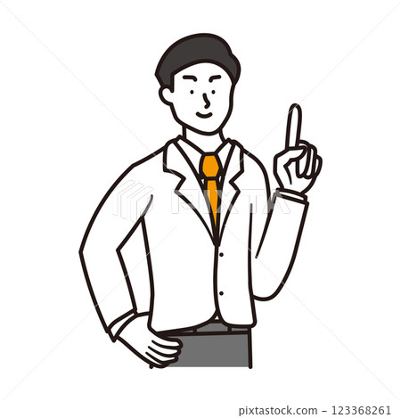 一個簡單的例子，一個戴著領帶的商人微笑著指著 123368261