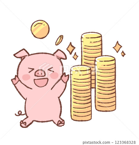 Pig is happy to collect coins Pig is happy to collect coins 123368328