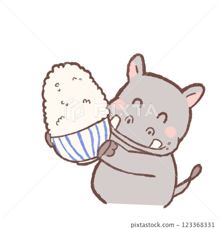 河馬拿著一大碗米飯 123368331