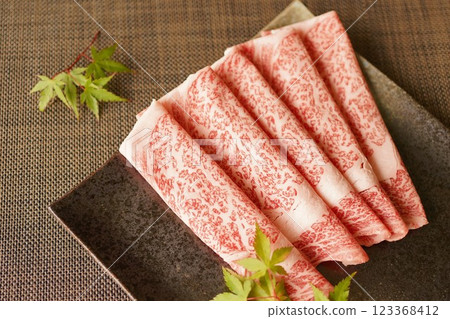 Specially selected Japanese black beef loin slices 123368412