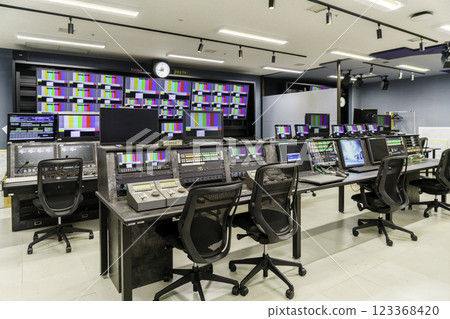 Inside a TV station's control room. Filming cooperation: SKY Perfect TV Tokyo Media Center Inside a TV station's control room. Filming cooperation: SKY Perfect TV Tokyo Media Center 123368420