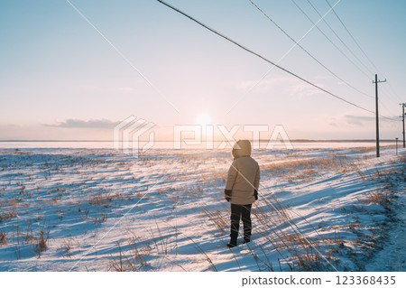 冬季北海道野付半島的壯麗景色 123368435