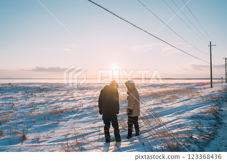 Spectacular views of Notsuke Peninsula in Hokkaido in winter 123368436