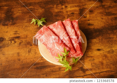 Specially selected lean slices of Japanese black beef Specially selected lean slices of Japanese black beef 123368578