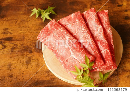 Specially selected lean slices of Japanese black beef 123368579